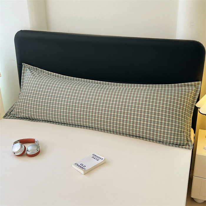 91家纺网 家纺一手货源 找家纺 梦舒羽 2025新款双层纱纯色格子枕套宿舍双人情侣1.8m枕芯套1.5米内胆套 简兮绿格