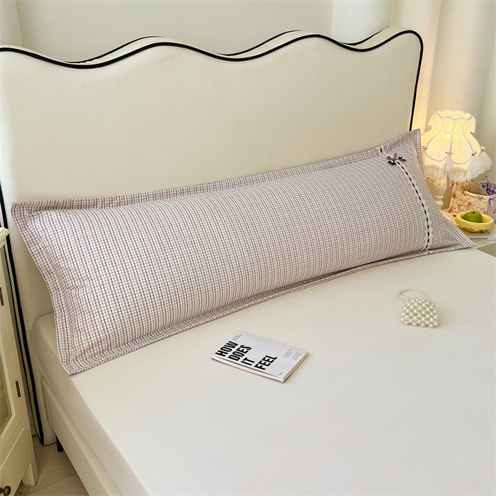 91家纺网 家纺一手货源 找家纺 梦舒羽 2025新款双层纱蕾丝花边格子枕套宿舍双人情侣1.8m枕芯套1.5米内胆套 魅力蓝咖