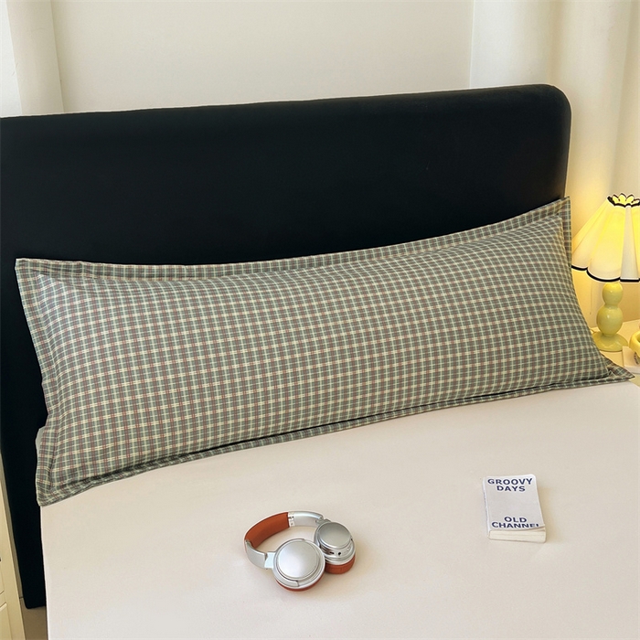 91家纺网 家纺一手货源 找家纺 梦舒羽 2025新款双层纱纯色格子枕套宿舍双人情侣1.8m枕芯套1.5米内胆套 简兮绿格