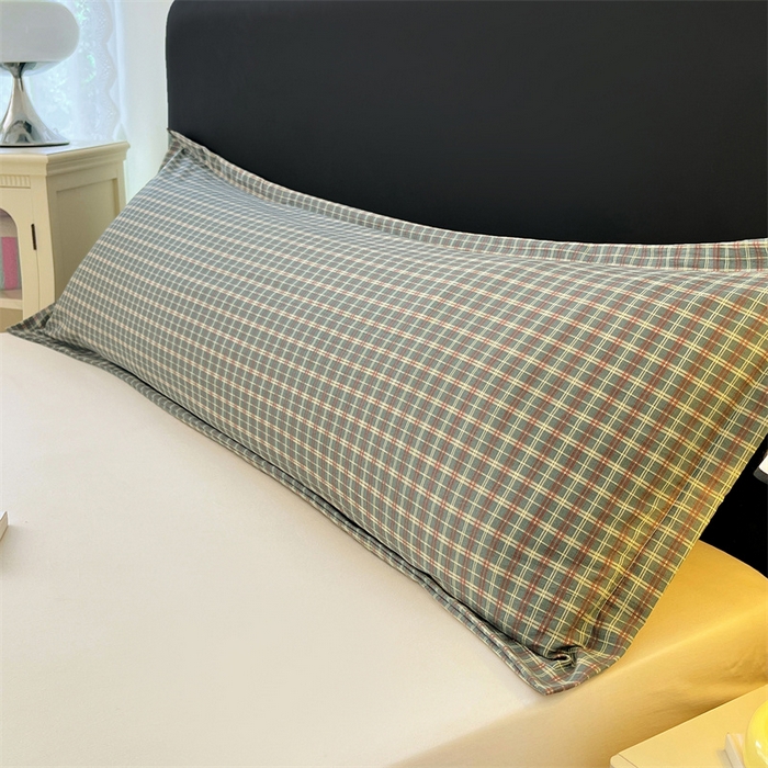 91家纺网 家纺一手货源 找家纺 梦舒羽 2025新款双层纱纯色格子枕套宿舍双人情侣1.8m枕芯套1.5米内胆套 简兮绿格