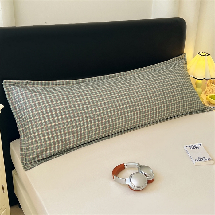 91家纺网 家纺一手货源 找家纺 梦舒羽 2025新款双层纱纯色格子枕套宿舍双人情侣1.8m枕芯套1.5米内胆套 简兮绿格