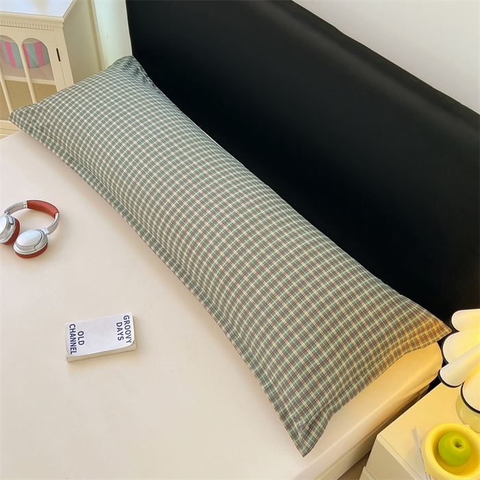 91家纺网 家纺一手货源 找家纺 梦舒羽 2025新款双层纱纯色格子枕套宿舍双人情侣1.8m枕芯套1.5米内胆套 简兮绿格