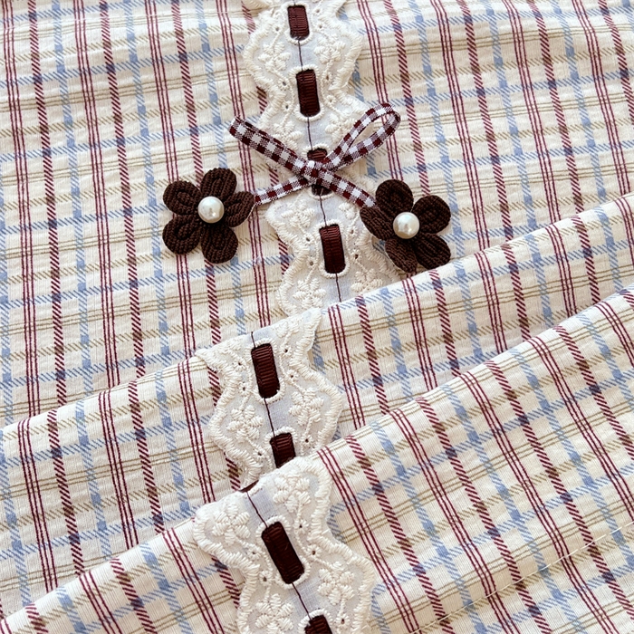 91家纺网 家纺一手货源 找家纺 梦舒羽 2025新款双层纱蕾丝花边格子枕套宿舍双人情侣1.8m枕芯套1.5米内胆套 魅力蓝咖