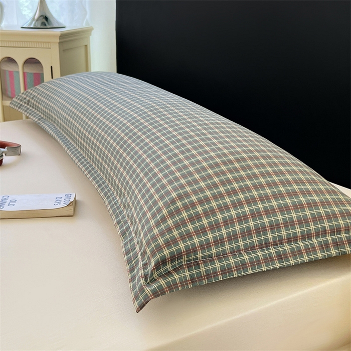 91家纺网 家纺一手货源 找家纺 梦舒羽 2025新款双层纱纯色格子枕套宿舍双人情侣1.8m枕芯套1.5米内胆套 简兮绿格