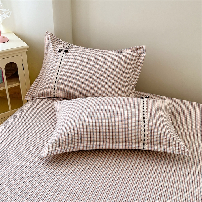 梦舒羽 2025新款双层纱蕾丝花边格子枕套宿舍单人枕芯套内胆套一对装 魅力蓝咖