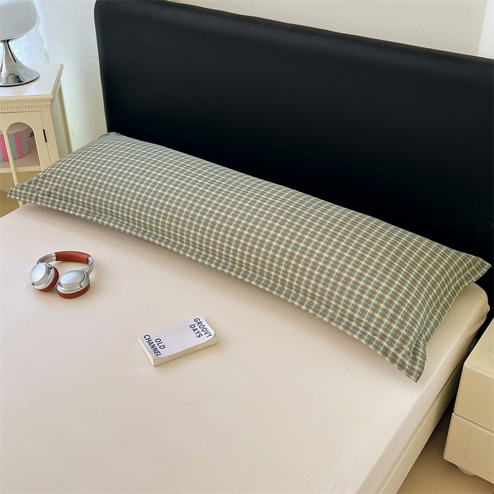 91家纺网 家纺一手货源 找家纺 梦舒羽 2025新款双层纱纯色格子枕套宿舍双人情侣1.8m枕芯套1.5米内胆套 简兮绿格