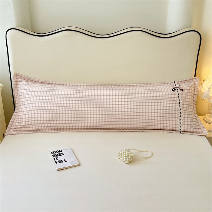 91家纺网 家纺一手货源 找家纺 梦舒羽 2025新款双层纱蕾丝花边格子枕套宿舍双人情侣1.8m枕芯套1.5米内胆套 可可咖格