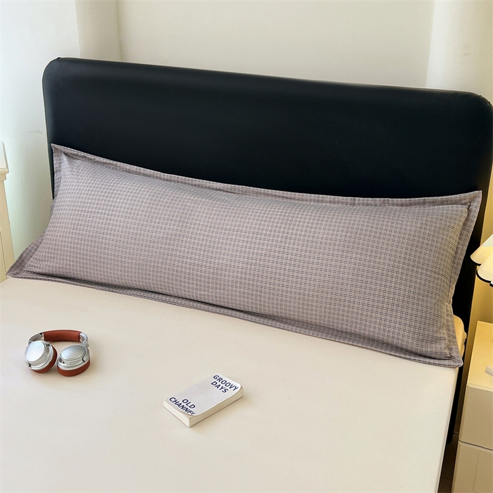 91家纺网 家纺一手货源 找家纺 梦舒羽 2025新款双层纱纯色格子枕套宿舍双人情侣1.8m枕芯套1.5米内胆套 明古灰格