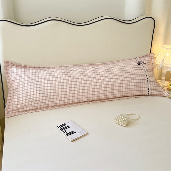 91家纺网 家纺一手货源 找家纺 梦舒羽 2025新款双层纱蕾丝花边格子枕套宿舍双人情侣1.8m枕芯套1.5米内胆套 可可咖格