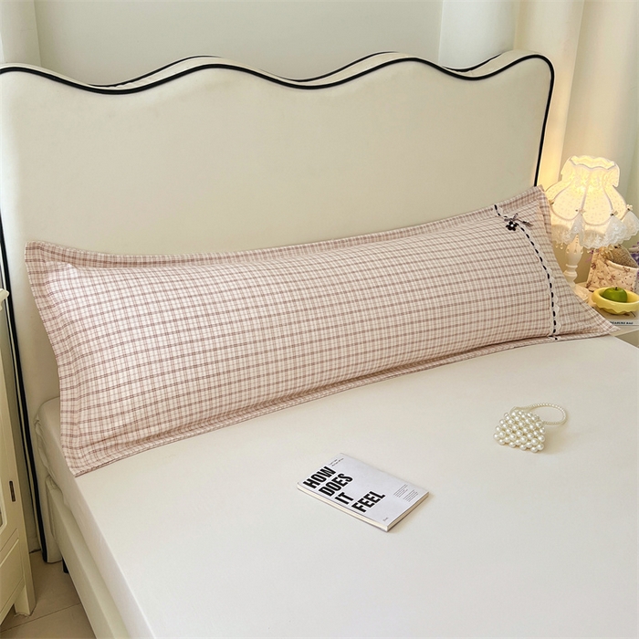 91家纺网 家纺一手货源 找家纺 梦舒羽 2025新款双层纱蕾丝花边格子枕套宿舍双人情侣1.8m枕芯套1.5米内胆套 可可咖格