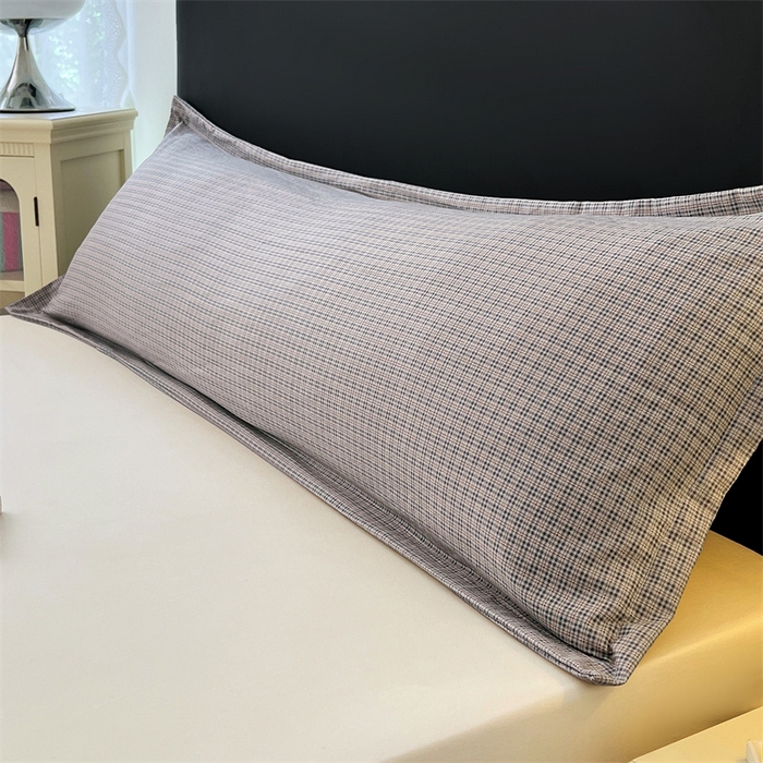 91家纺网 家纺一手货源 找家纺 梦舒羽 2025新款双层纱纯色格子枕套宿舍双人情侣1.8m枕芯套1.5米内胆套 明古灰格
