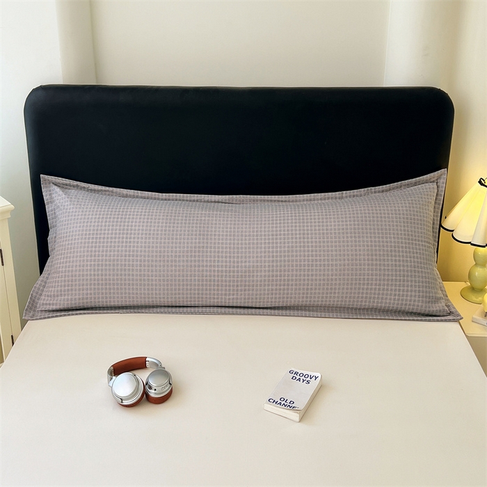 91家纺网 家纺一手货源 找家纺 梦舒羽 2025新款双层纱纯色格子枕套宿舍双人情侣1.8m枕芯套1.5米内胆套 明古灰格