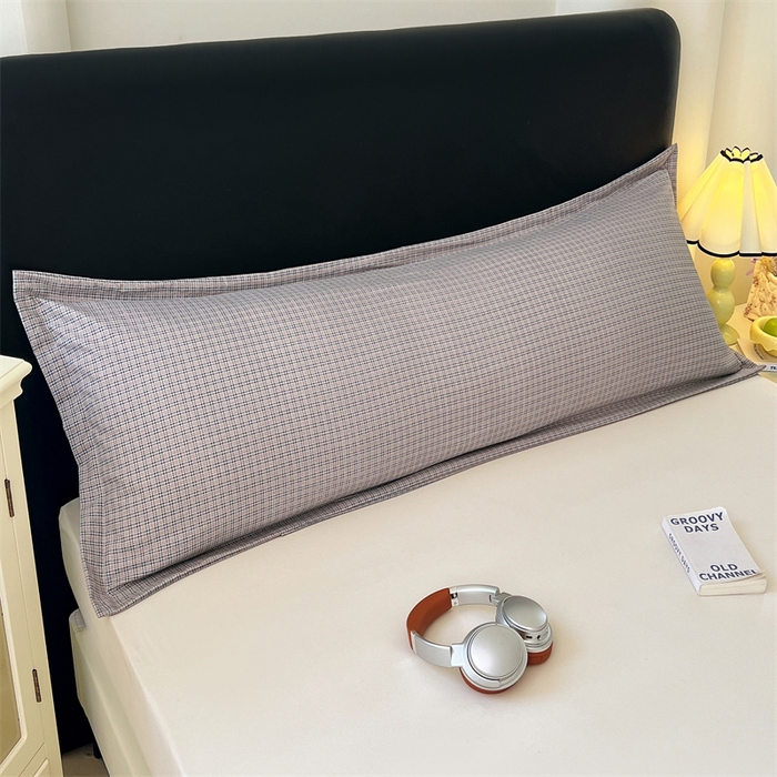 91家纺网 家纺一手货源 找家纺 梦舒羽 2025新款双层纱纯色格子枕套宿舍双人情侣1.8m枕芯套1.5米内胆套 明古灰格