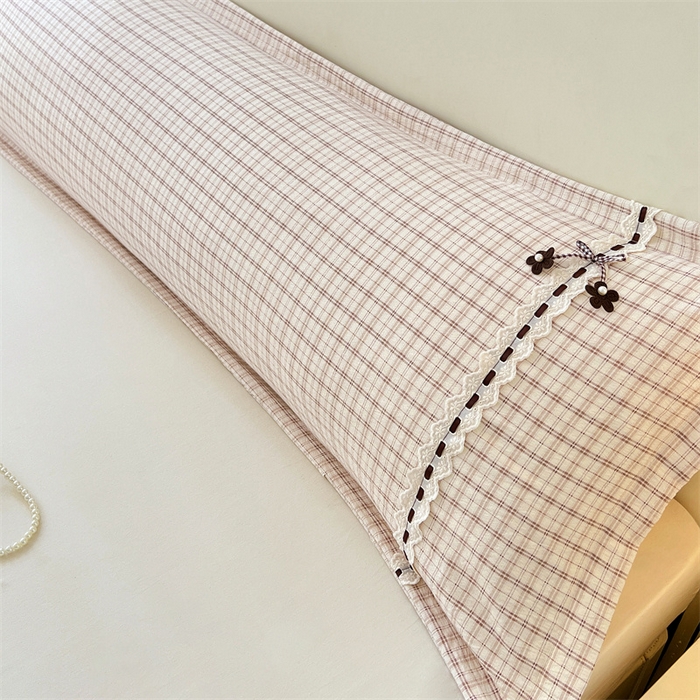 91家纺网 家纺一手货源 找家纺 梦舒羽 2025新款双层纱蕾丝花边格子枕套宿舍双人情侣1.8m枕芯套1.5米内胆套 可可咖格