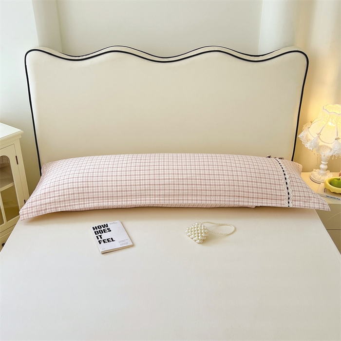 91家纺网 家纺一手货源 找家纺 梦舒羽 2025新款双层纱蕾丝花边格子枕套宿舍双人情侣1.8m枕芯套1.5米内胆套 可可咖格