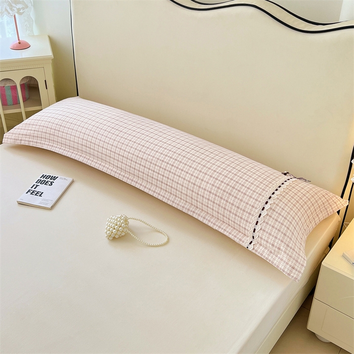 91家纺网 家纺一手货源 找家纺 梦舒羽 2025新款双层纱蕾丝花边格子枕套宿舍双人情侣1.8m枕芯套1.5米内胆套 可可咖格