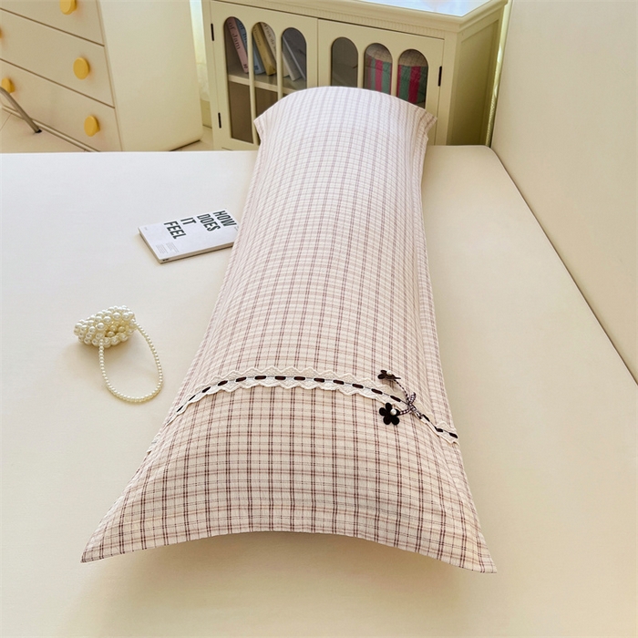 91家纺网 家纺一手货源 找家纺 梦舒羽 2025新款双层纱蕾丝花边格子枕套宿舍双人情侣1.8m枕芯套1.5米内胆套 可可咖格