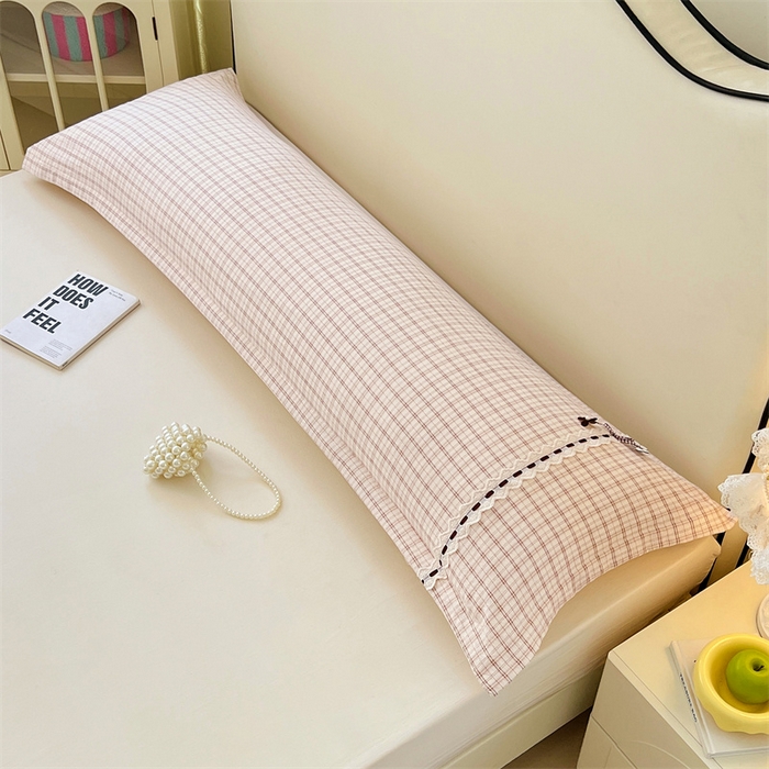 91家纺网 家纺一手货源 找家纺 梦舒羽 2025新款双层纱蕾丝花边格子枕套宿舍双人情侣1.8m枕芯套1.5米内胆套 可可咖格