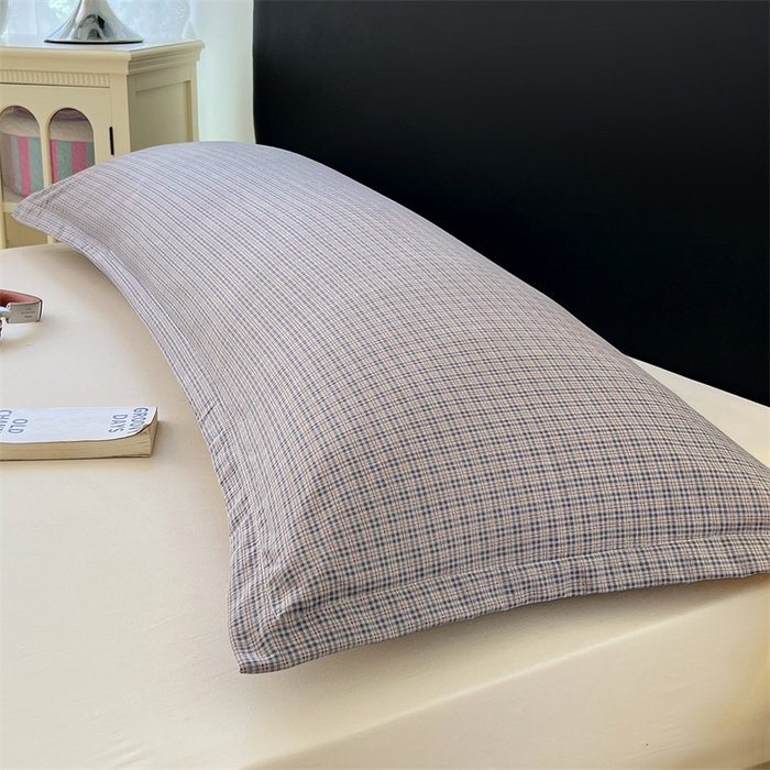 91家纺网 家纺一手货源 找家纺 梦舒羽 2025新款双层纱纯色格子枕套宿舍双人情侣1.8m枕芯套1.5米内胆套 明古灰格