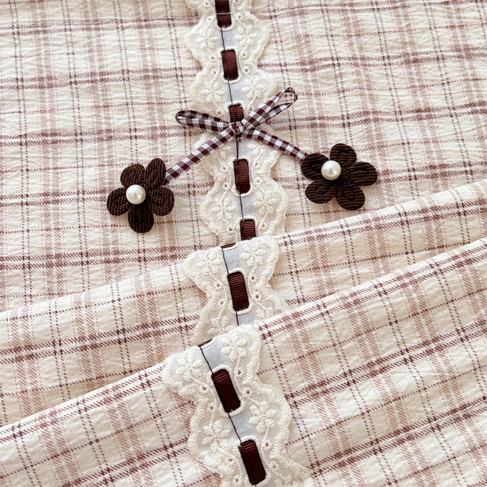 91家纺网 家纺一手货源 找家纺 梦舒羽 2025新款双层纱蕾丝花边格子枕套宿舍双人情侣1.8m枕芯套1.5米内胆套 可可咖格