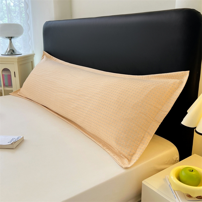 91家纺网 家纺一手货源 找家纺 梦舒羽 2025新款双层纱纯色格子枕套宿舍双人情侣1.8m枕芯套1.5米内胆套 秋田黄格