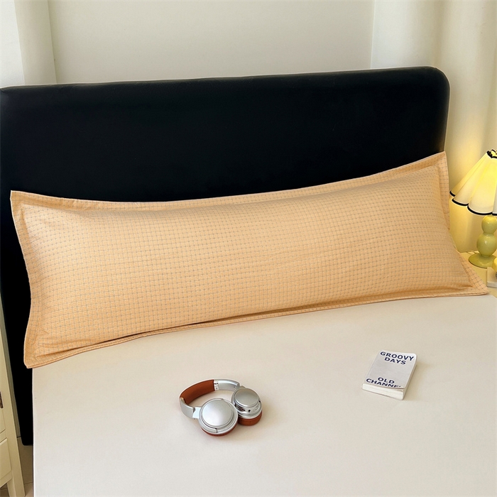 91家纺网 家纺一手货源 找家纺 梦舒羽 2025新款双层纱纯色格子枕套宿舍双人情侣1.8m枕芯套1.5米内胆套 秋田黄格