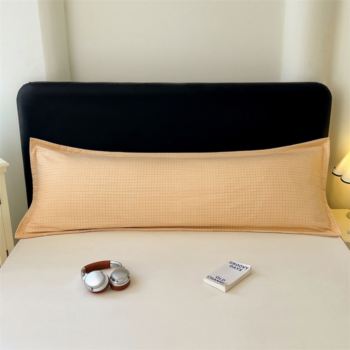 91家纺网 家纺一手货源 找家纺 梦舒羽 2025新款双层纱纯色格子枕套宿舍双人情侣1.8m枕芯套1.5米内胆套 秋田黄格