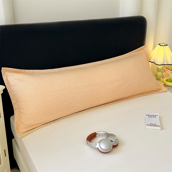 91家纺网 家纺一手货源 找家纺 梦舒羽 2025新款双层纱纯色格子枕套宿舍双人情侣1.8m枕芯套1.5米内胆套 秋田黄格