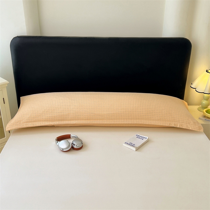 91家纺网 家纺一手货源 找家纺 梦舒羽 2025新款双层纱纯色格子枕套宿舍双人情侣1.8m枕芯套1.5米内胆套 秋田黄格