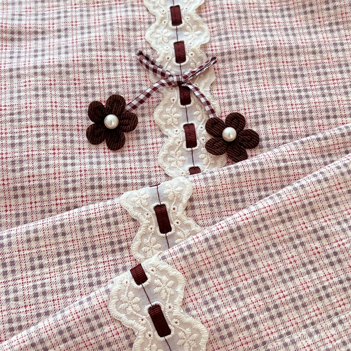 91家纺网 家纺一手货源 找家纺 梦舒羽 2025新款双层纱蕾丝花边格子枕套宿舍双人情侣1.8m枕芯套1.5米内胆套 莱茵粉格