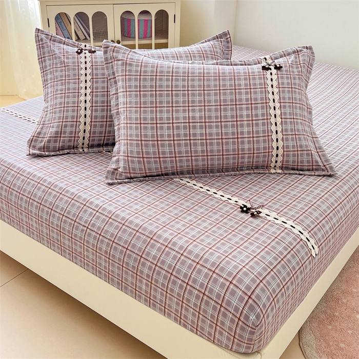 91家纺网 家纺一手货源 找家纺 梦舒羽 2025新款双层纱蕾丝花边格子枕套宿舍单人枕芯套内胆套一对装 洛卡深灰