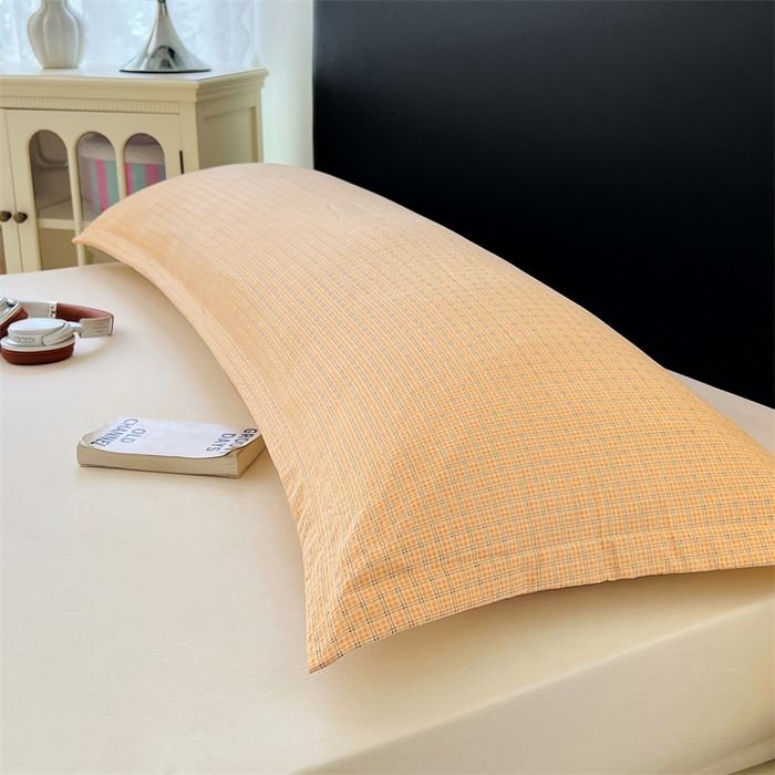 91家纺网 家纺一手货源 找家纺 梦舒羽 2025新款双层纱纯色格子枕套宿舍双人情侣1.8m枕芯套1.5米内胆套 秋田黄格