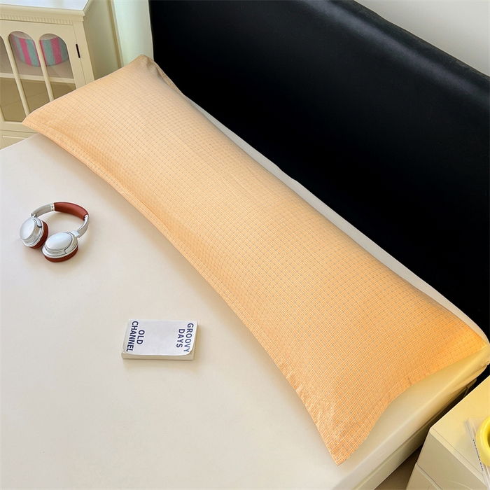 91家纺网 家纺一手货源 找家纺 梦舒羽 2025新款双层纱纯色格子枕套宿舍双人情侣1.8m枕芯套1.5米内胆套 秋田黄格