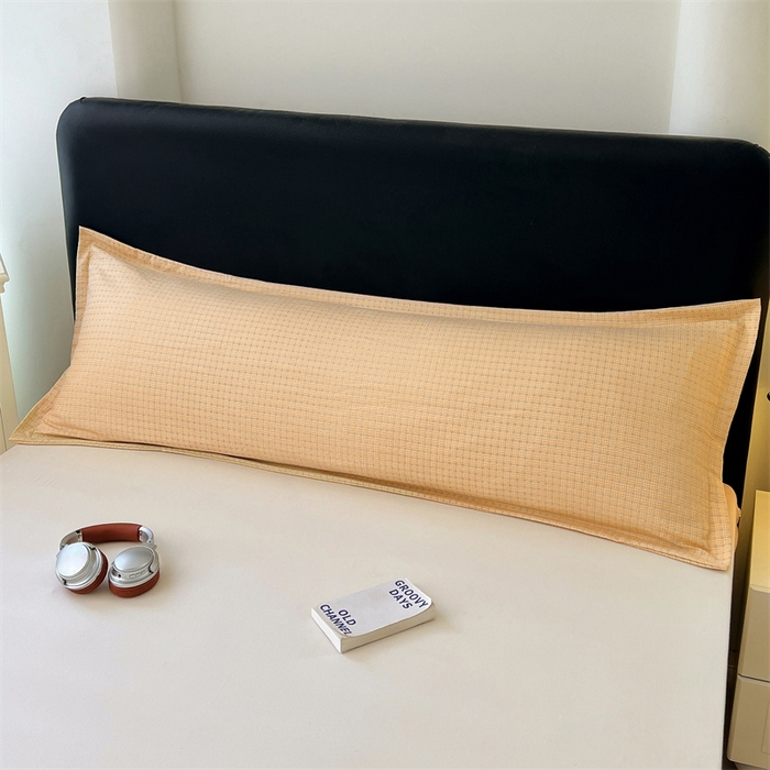 91家纺网 家纺一手货源 找家纺 梦舒羽 2025新款双层纱纯色格子枕套宿舍双人情侣1.8m枕芯套1.5米内胆套 秋田黄格