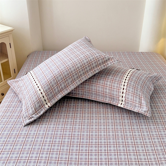 91家纺网 家纺一手货源 找家纺 梦舒羽 2025新款双层纱蕾丝花边格子枕套宿舍单人枕芯套内胆套一对装 洛卡深灰