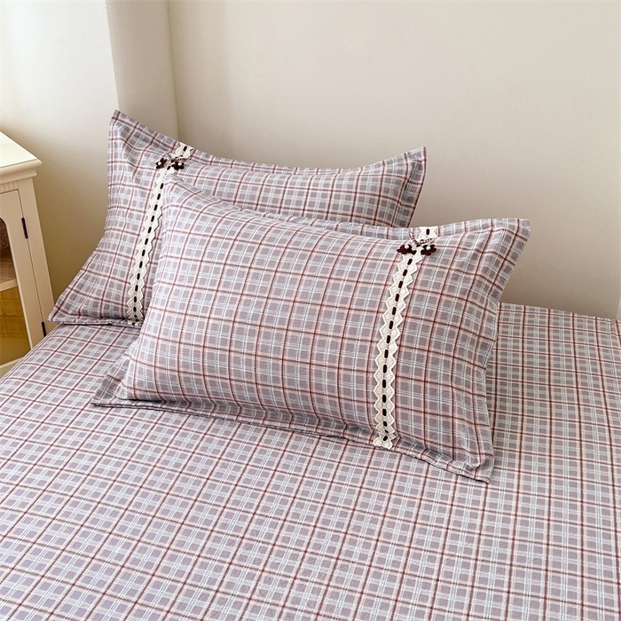 91家纺网 家纺一手货源 找家纺 梦舒羽 2025新款双层纱蕾丝花边格子枕套宿舍单人枕芯套内胆套一对装 洛卡深灰