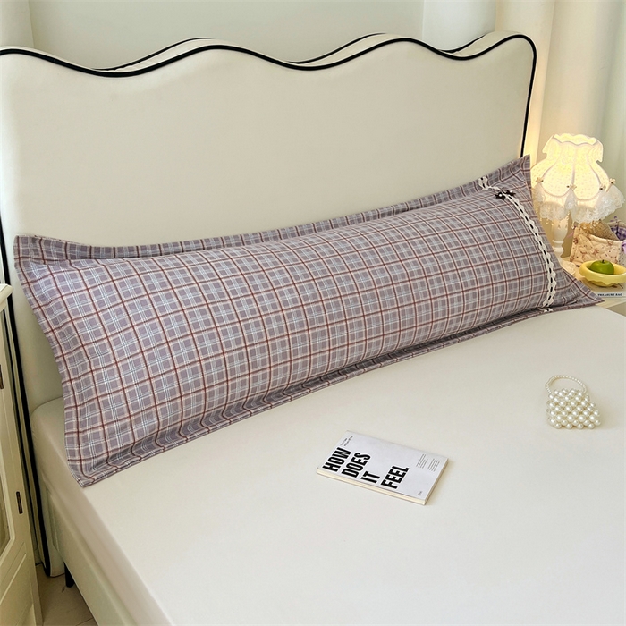 91家纺网 家纺一手货源 找家纺 梦舒羽 2025新款双层纱蕾丝花边格子枕套宿舍双人情侣1.8m枕芯套1.5米内胆套 洛卡深灰