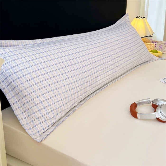 梦舒羽 2025新款双层纱纯色格子枕套宿舍双人情侣1.8m枕芯套1.5米内胆套 天空蓝格