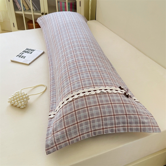 91家纺网 家纺一手货源 找家纺 梦舒羽 2025新款双层纱蕾丝花边格子枕套宿舍双人情侣1.8m枕芯套1.5米内胆套 洛卡深灰