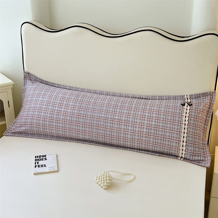 91家纺网 家纺一手货源 找家纺 梦舒羽 2025新款双层纱蕾丝花边格子枕套宿舍双人情侣1.8m枕芯套1.5米内胆套 洛卡深灰