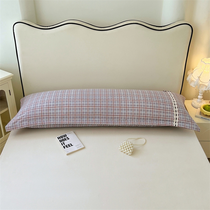 91家纺网 家纺一手货源 找家纺 梦舒羽 2025新款双层纱蕾丝花边格子枕套宿舍双人情侣1.8m枕芯套1.5米内胆套 洛卡深灰