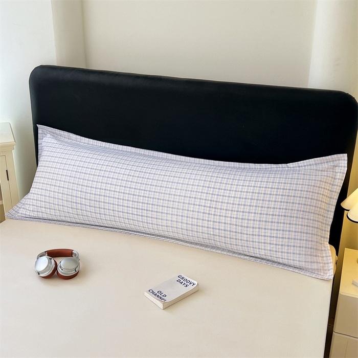 91家纺网 家纺一手货源 找家纺 梦舒羽 2025新款双层纱纯色格子枕套宿舍双人情侣1.8m枕芯套1.5米内胆套 天空蓝格