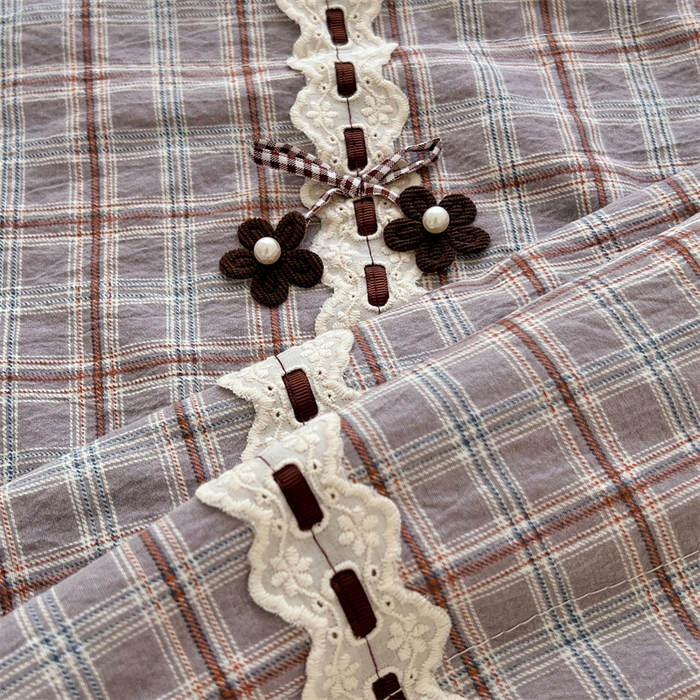 91家纺网 家纺一手货源 找家纺 梦舒羽 2025新款双层纱蕾丝花边格子枕套宿舍双人情侣1.8m枕芯套1.5米内胆套 洛卡深灰