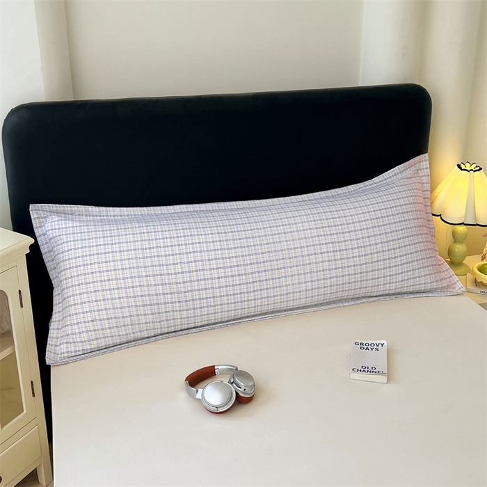 91家纺网 家纺一手货源 找家纺 梦舒羽 2025新款双层纱纯色格子枕套宿舍双人情侣1.8m枕芯套1.5米内胆套 天空蓝格