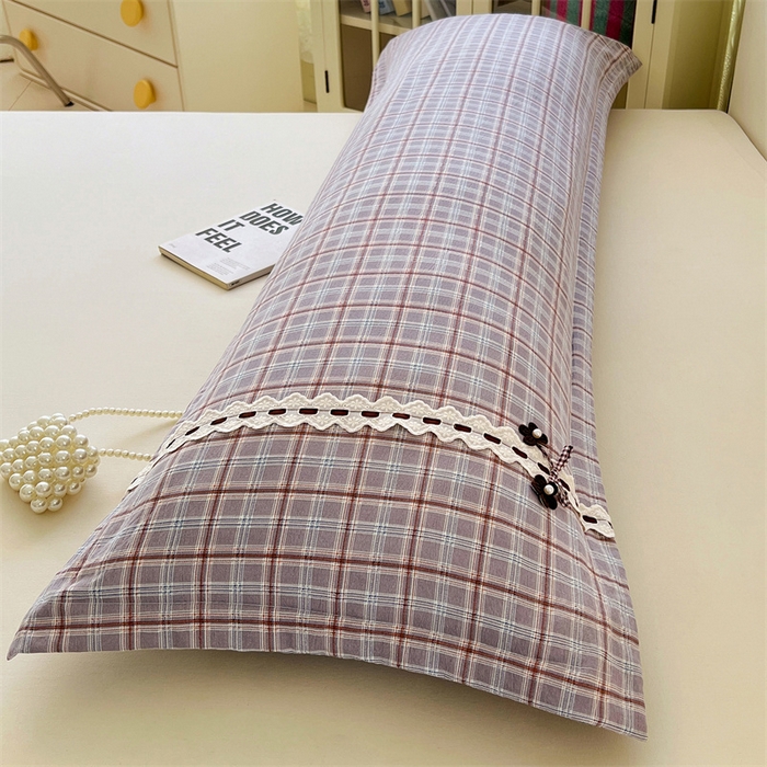 91家纺网 家纺一手货源 找家纺 梦舒羽 2025新款双层纱蕾丝花边格子枕套宿舍双人情侣1.8m枕芯套1.5米内胆套 洛卡深灰