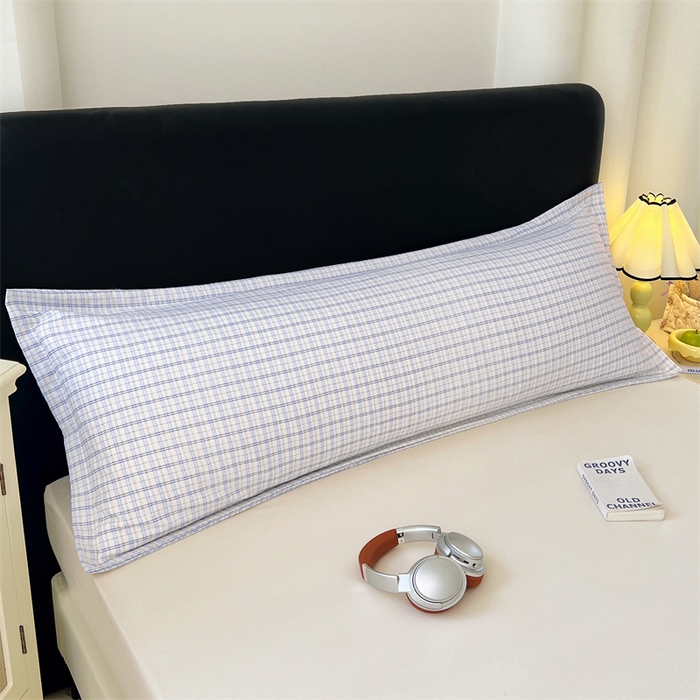 91家纺网 家纺一手货源 找家纺 梦舒羽 2025新款双层纱纯色格子枕套宿舍双人情侣1.8m枕芯套1.5米内胆套 天空蓝格