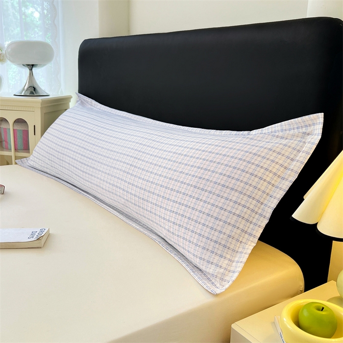 91家纺网 家纺一手货源 找家纺 梦舒羽 2025新款双层纱纯色格子枕套宿舍双人情侣1.8m枕芯套1.5米内胆套 天空蓝格