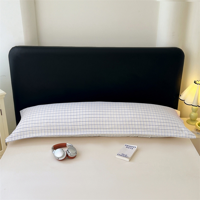 91家纺网 家纺一手货源 找家纺 梦舒羽 2025新款双层纱纯色格子枕套宿舍双人情侣1.8m枕芯套1.5米内胆套 天空蓝格