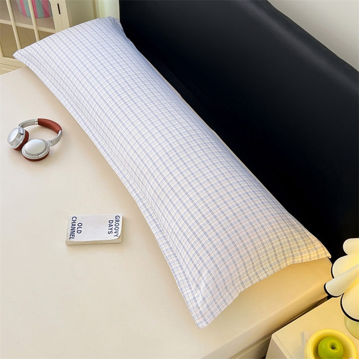 91家纺网 家纺一手货源 找家纺 梦舒羽 2025新款双层纱纯色格子枕套宿舍双人情侣1.8m枕芯套1.5米内胆套 天空蓝格