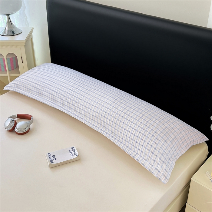 91家纺网 家纺一手货源 找家纺 梦舒羽 2025新款双层纱纯色格子枕套宿舍双人情侣1.8m枕芯套1.5米内胆套 天空蓝格